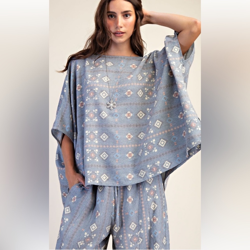 easel Dusty Blue Printed pant Set L